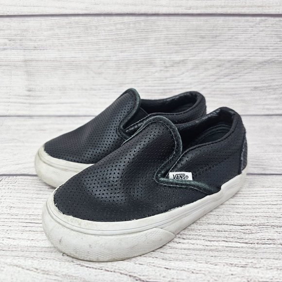Vans Toddler Black Leather Slip On Size 5.5 - Picture 1 of 10